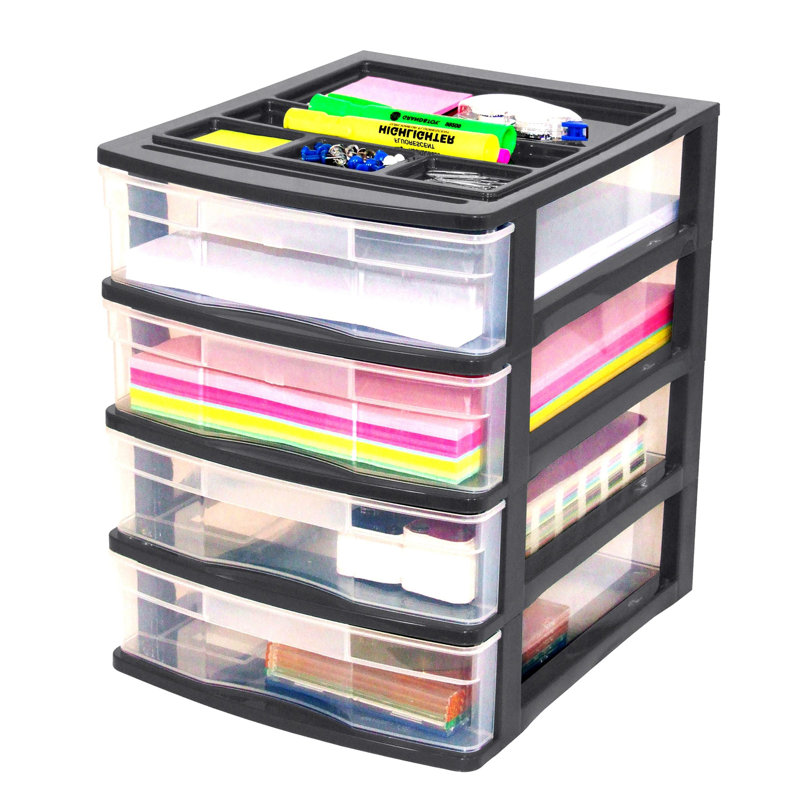 Black Plastic Resin 4-Drawer Desktop Storage Organizer
