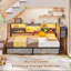 Corner Bed Frame With Storage Bookcase And Led Lights, Daybed With 2 Underneath Storage Drawers And Charging Station For Living Room,bedroom & Guest Room-1831606837-1831606839