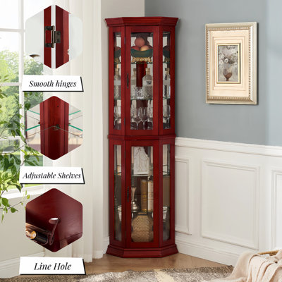 Présentoir de coin d'angle éclairé, étagère vitrée avec porte en verre trempé, armoire avec étagère réglable