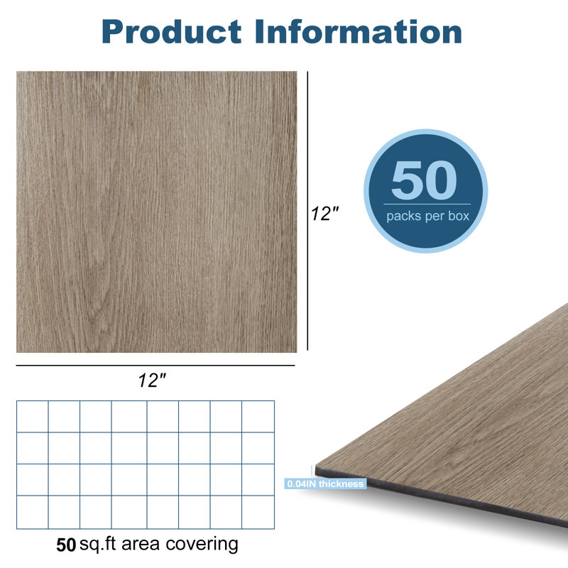 12" x 12" Luxury Vinyl Tile,Self-adhesive Vinyl Flooring, Pecan Tan