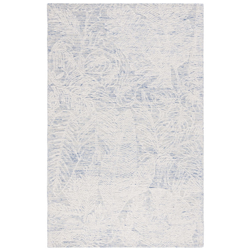 Tapis floral ivoire / bleu en laine / coton touffeté à la main Alezae, Rectangle 4 pi x 6 pi