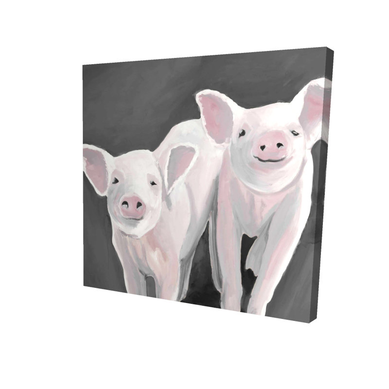 Rustic Gray Canvas - Two Little Piglets - Home Decor Art