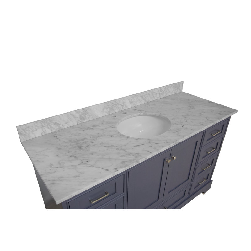 Ensemble de meuble-lavabo simple 60 po Larosa, Gris marine, Marbre de Carrare