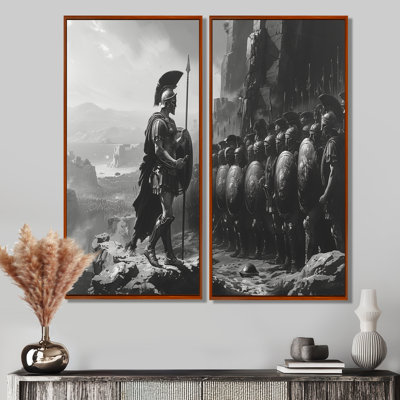 Grey 300 Spartan Warriors Against Persia Photo - Americana Army Soldiers Canvas Wall Art 2 Pieces