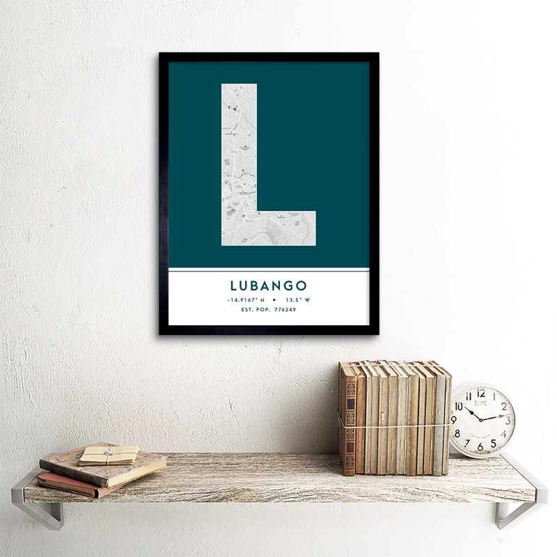 Lubango City Map Lubango Angola City Map Teal - Single Picture Frame Typography