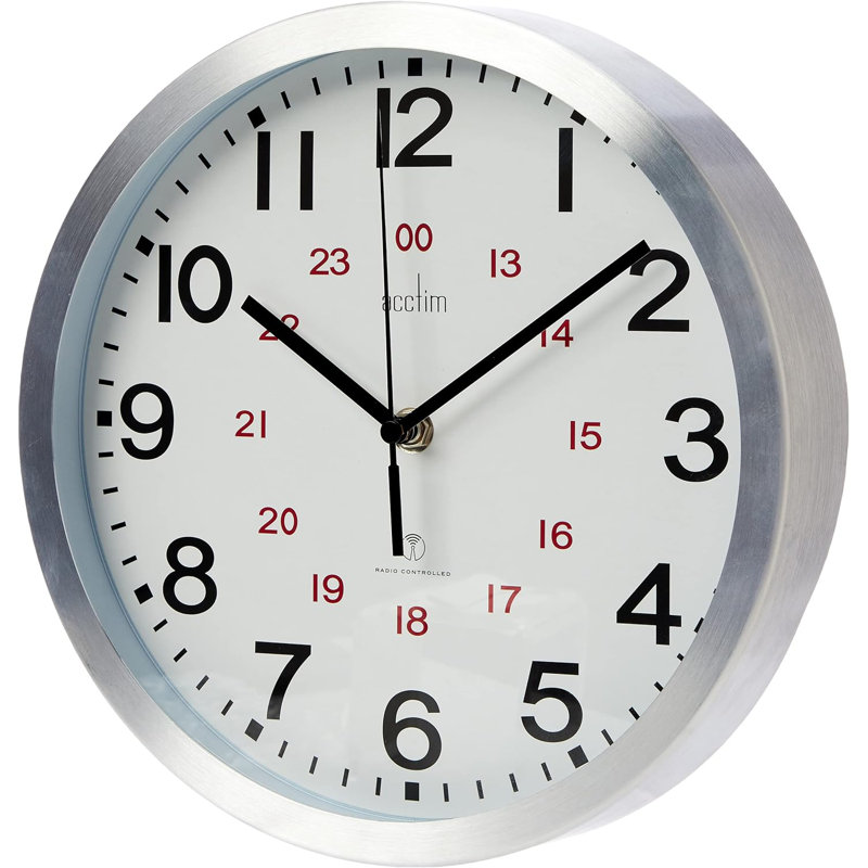 Acctim Century Wall Clock Radio Controlled Brushed Aluminium 12/24 Hour Dial Energy Efficient 25cm