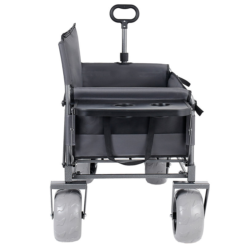 3-In-1 Collapsible Wagon Converts To Bench Convertible Folding Wagon Cart With Rear-Mounted Folding Tabletop, Gris