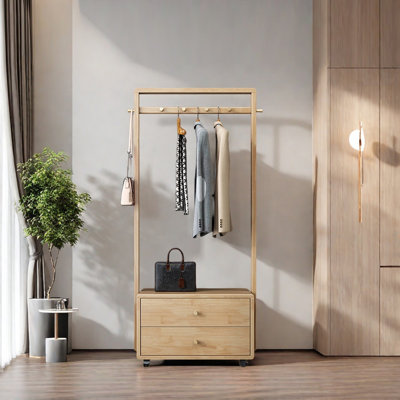 Rubber Wood Coat Rack Copper Hooks Compact Design