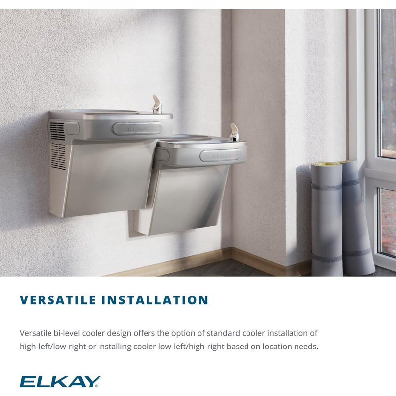 Elkay Versatile Cooler Wall Mount Bi-Level ADA Non-Filtered, 8 GPH Light Grey Granite
