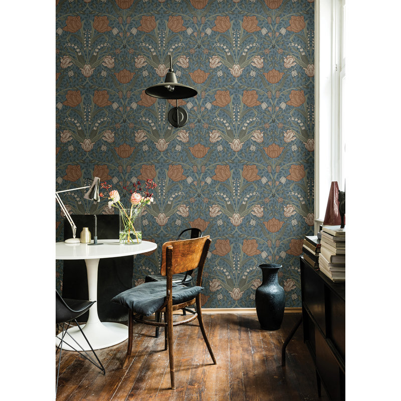 Orelia Floral Roll, Blue, 33' L x 20.5" W