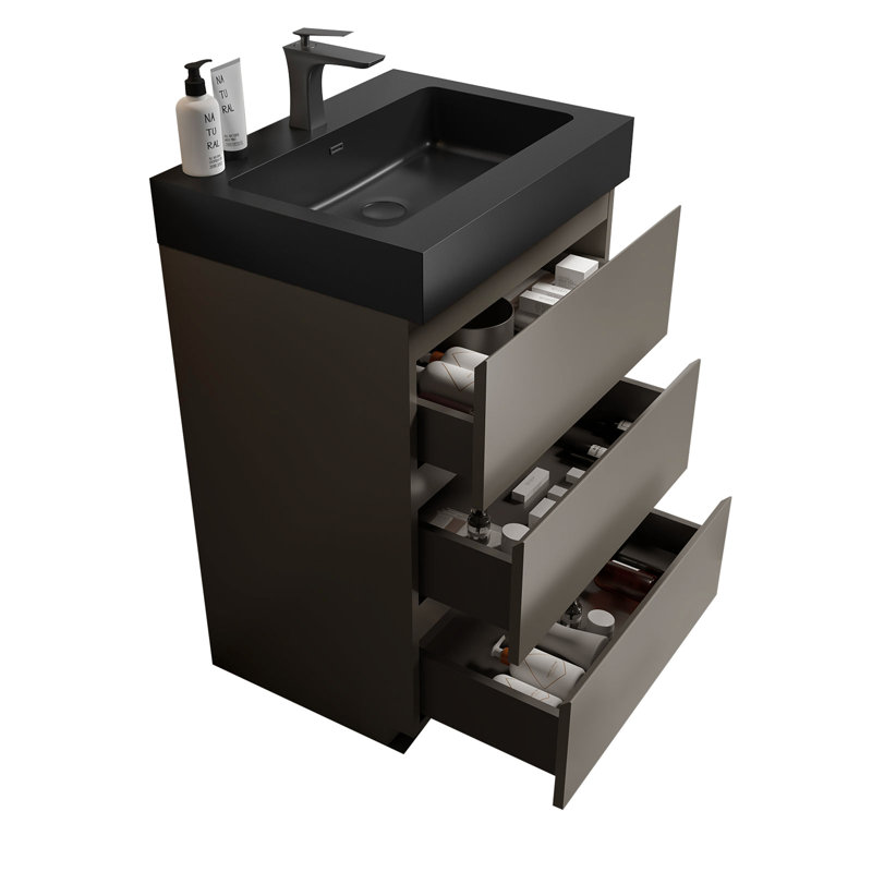 Meuble-lavabo avec lavabo Alice, Gris, Noir, 24"