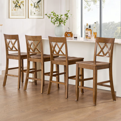 Tabouret de bar double à hauteur de comptoir en bois massif