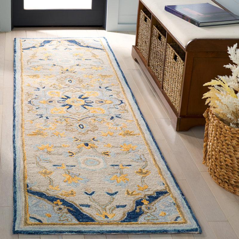 Tapis oriental beige / gris en laine / coton touffeté à la main Shenade, Tapis de couloir 2 pi 3 po x 8 pi
