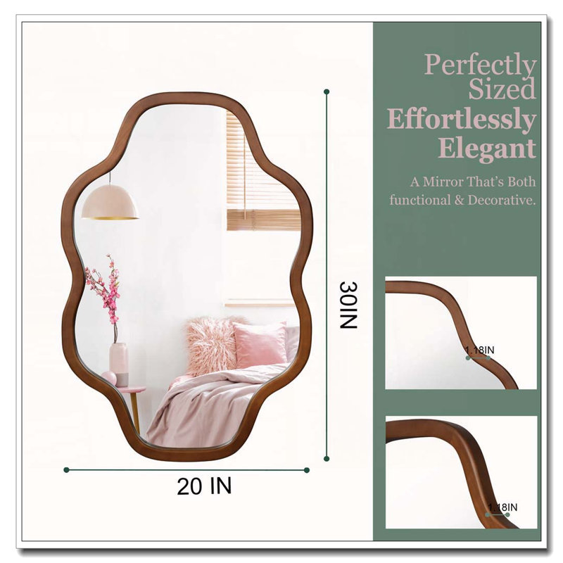 Cloud Shape Wall Mirror with Solid Wood Frame, Black / Dark Walnut