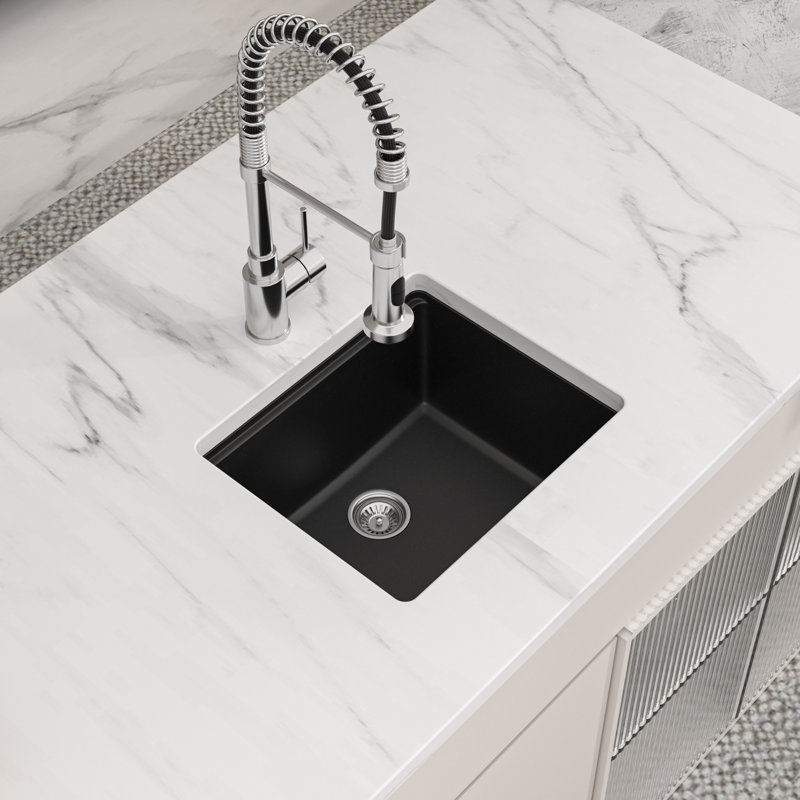 Quartz 21 x 18 Inch Granite Composite Bar Sink Granite Workstation Sink Undermount Single Bowl, Black