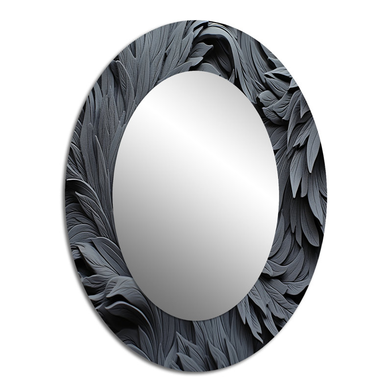 Grey Spiraling Fractal Sprial II - Abstract Oval Decorative Mirror On Metal, 40" x 30"