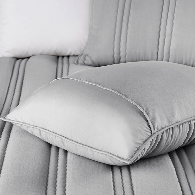 Courtepointe grise 3 pièces en gaze double / grand - rembourrage doux, conception matelassée, effet froissé, étiquetée, lavable à la machine pour un entretien facile, texture, lavable, sans danger pour la peau