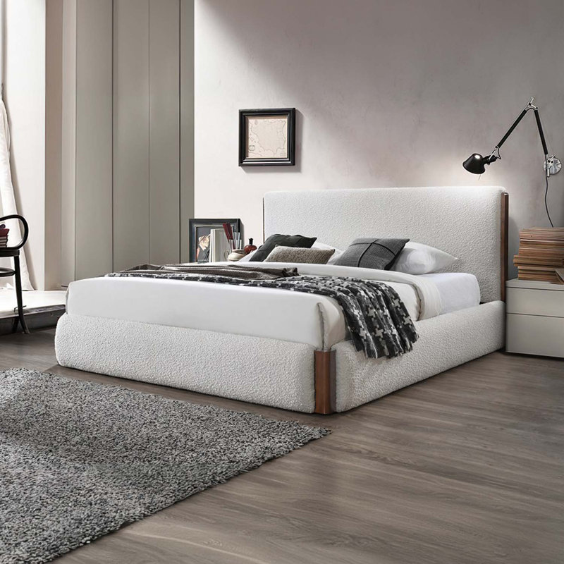 Grand lit Sandro, finition blanche et noyer, Grand