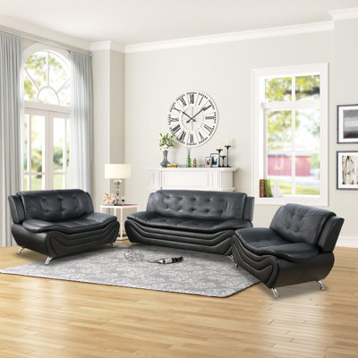 3-piece Faux Leather Couch Living Room Sofa