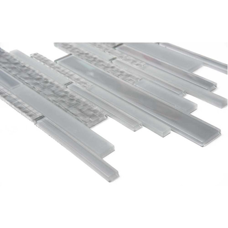 Karma Random Sized Glass Linear Mosaic Wall Tile, Light Gray