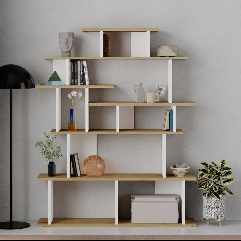 Avalinn Freestanding Bookcase | Multi-Level Storage & Modern Design, Oak/White