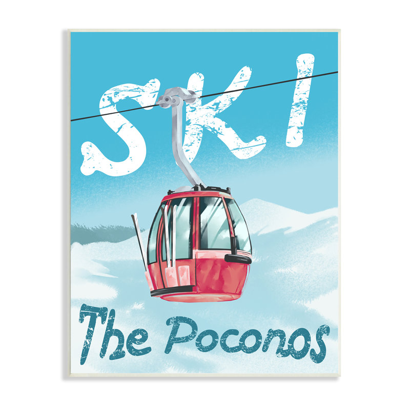 «The Poconos Red Ski Trolly Snowy Mountain Hill», art mural sur toile par Ziwei, H 19 po x l 13 po x P 0,5 po, Sans cadre