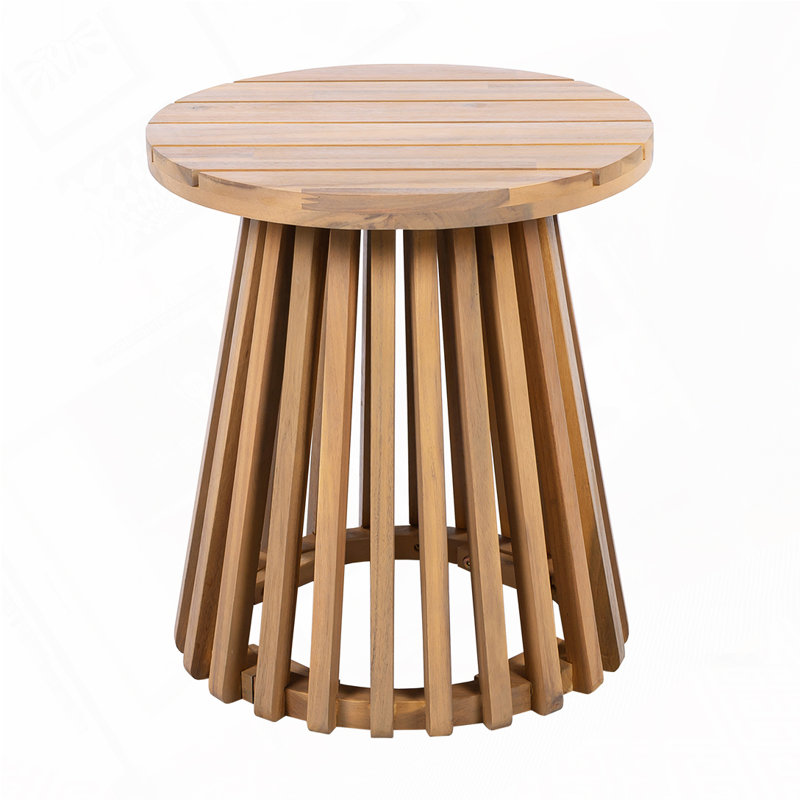 Outdoor Acacia Wood Patio Side Table, Light Teak