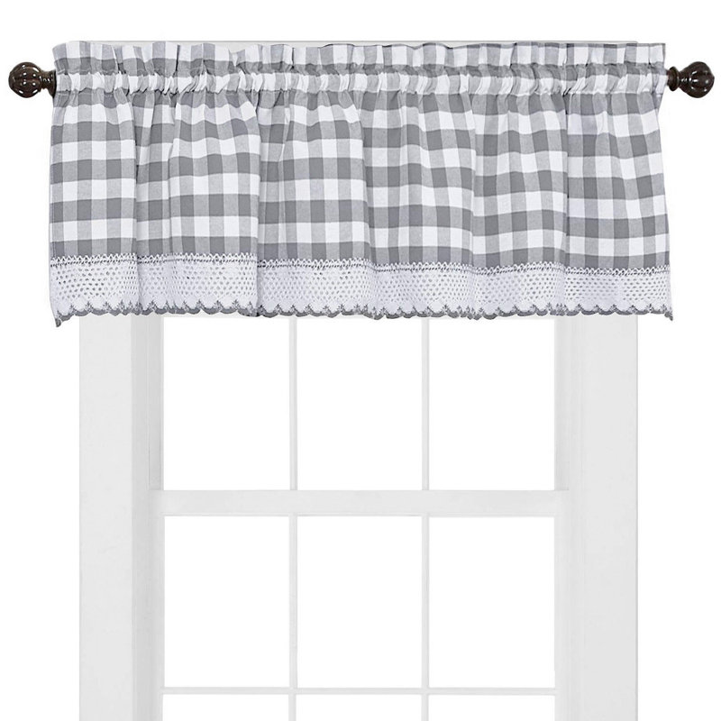 Haylee Cotton Blend Plaid Tailored Window Valance, Gray