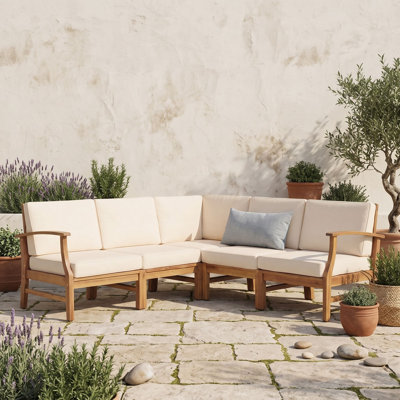 Modular Outdoor Sectional Sofa Set with Acacia Wood Frame, Water-Resistant Cushions and Built-In Latches