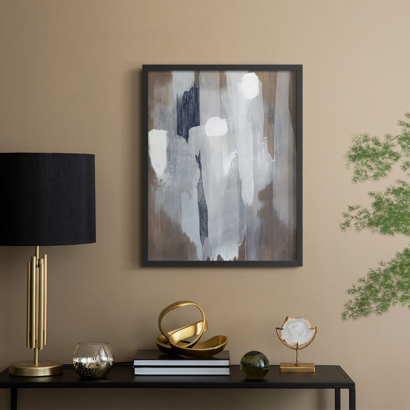 Neige et minéral II, reproduction encadrée - bois massif, Noir, noir, noir, noir, H 21 po x l 17 po