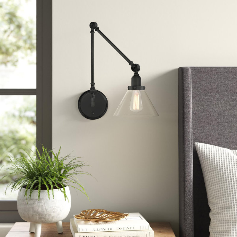 Catalina 1-Light Plug-in Swing Arm Wall Sconce, Matte Black