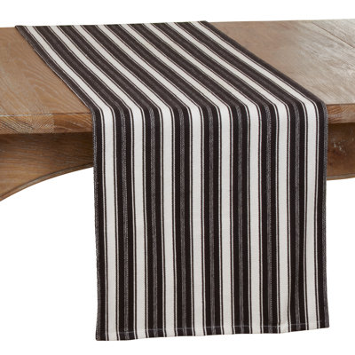 Black & White Classic Striped Cotton Decorative Table Runner 16" W