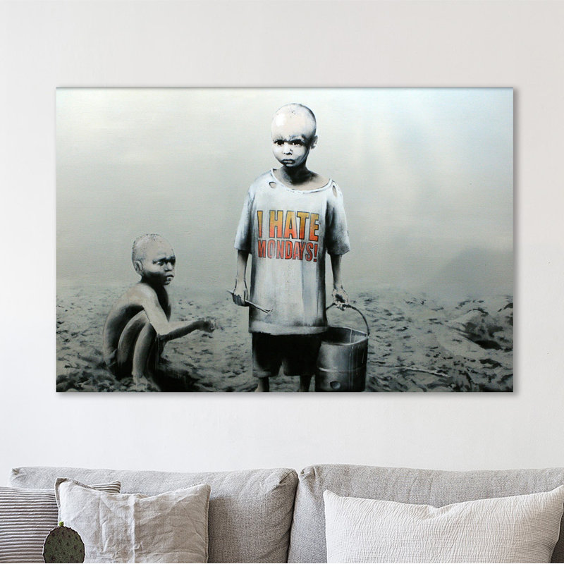 " I Hate Mondays " by Banksy, 20" H x 30" W x 1.5" D