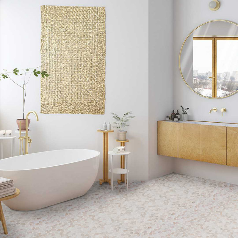 Huron Glass Pebbles Mosaic Tile, Sand Stone