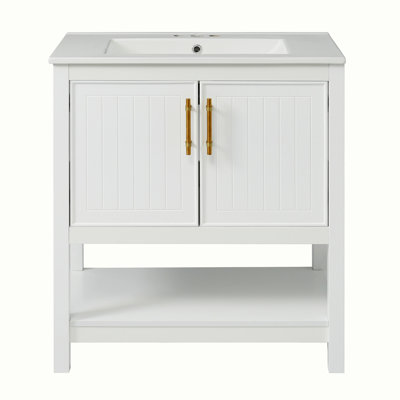 Meuble-lavabo de salle de bain avec lavabo en céramique et rangement polyvalent