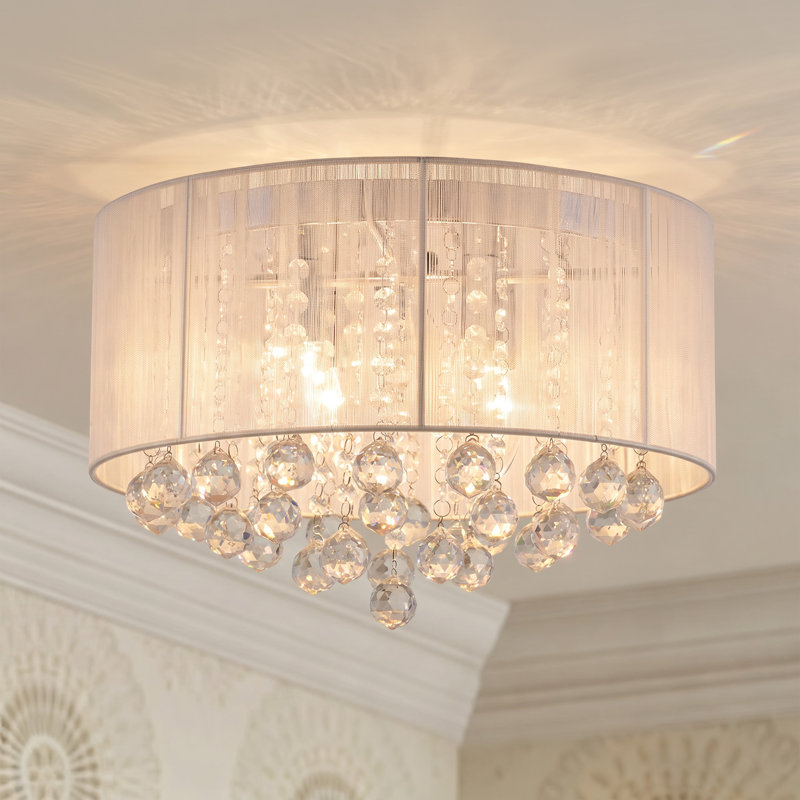 Abby 4-Light 16" Flush Mount with White Thread and Crystal