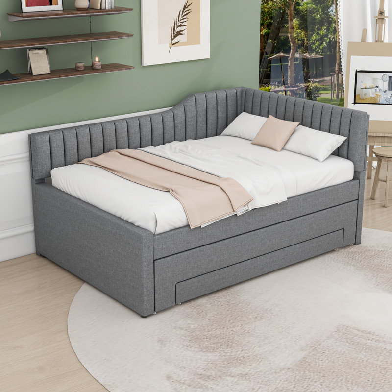3 Drawers Upholstered Daybed with Twin Trundle, Gray, Full/Double