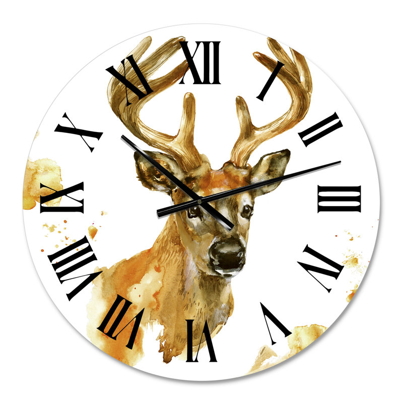 Portrait de cerf avec de grandes cornes - Horloge murale de ferme, Petit