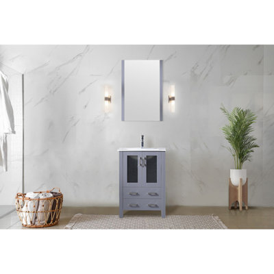 24 In. W Dark Grey Bath Vanity Offers White Ceramic Top, 22 Full - Length Oval Mirror, Soft Closing Mechanism, And Stain Countertop With Close, Scratch & Surface, One Cabinet Two Drawers For Storage