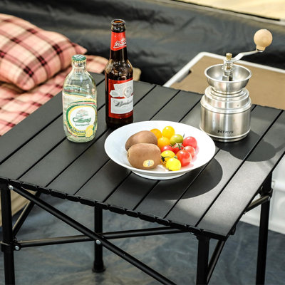 Folding Roll Up Camping Table, 20x20.5 Lightweight Portable Compact Beach Table For Outdoor,picnic,hiking,black