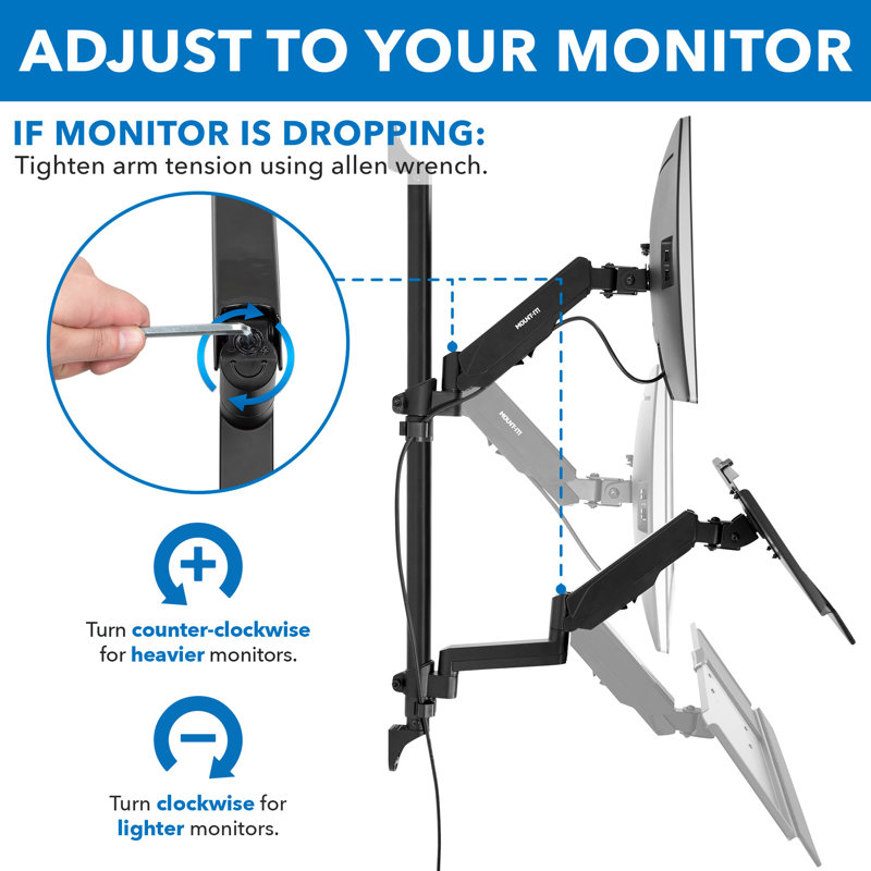 Mount-It Full Motion Wall Mount Workstation with Keyboard Tray and CPU Holder | Fits 32 in. Screens