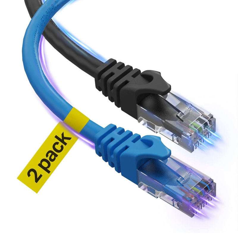 ULTRA CLARITY CATLES CAT 6, câble Ethernet, paquet de 2, réseau local à haut débit, câble de réseau local pour routeur, Modem PS4, PS5