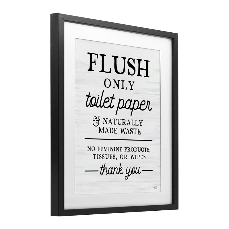 «Flush Only», papier hygiénique encadré, impression sous verre, design par Lux + Me Designs, H 21 po x l 17 po