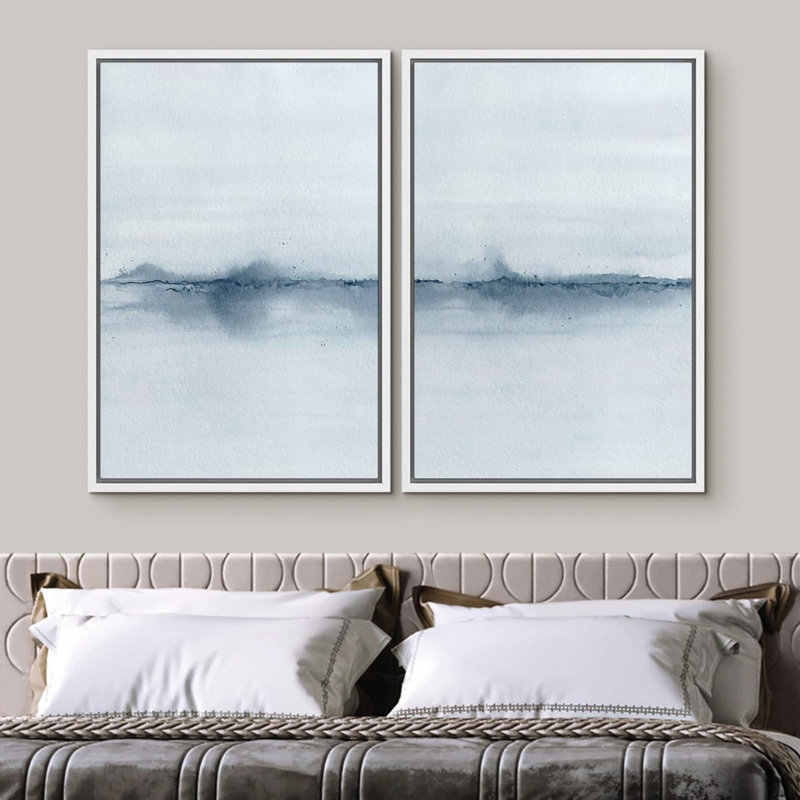 «Brun blanc à motif géométrique à rayures abstraites et douillettes» - 2 pièces sur toile, Cadre blanc, H 24 po x l 16 po