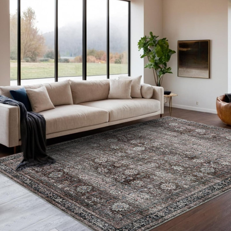 Traditional Area Rugs Soft Vintage Printed Foldable Thin Non-Shedding Oriental Indoor Carpet Easy Clean Bedroom Living Room 