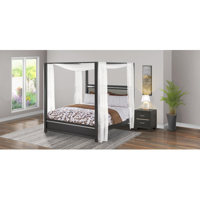 2-Piece Denali Modern Bedroom Set - A Queen Bed Frame and 1 Bedroom Nightstand - Brushed Gray Finish