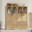 Armoire-penderie autoportante avec 2 tiroirs cannelés, tablettes et tringle, grande armoire de rangement en bois