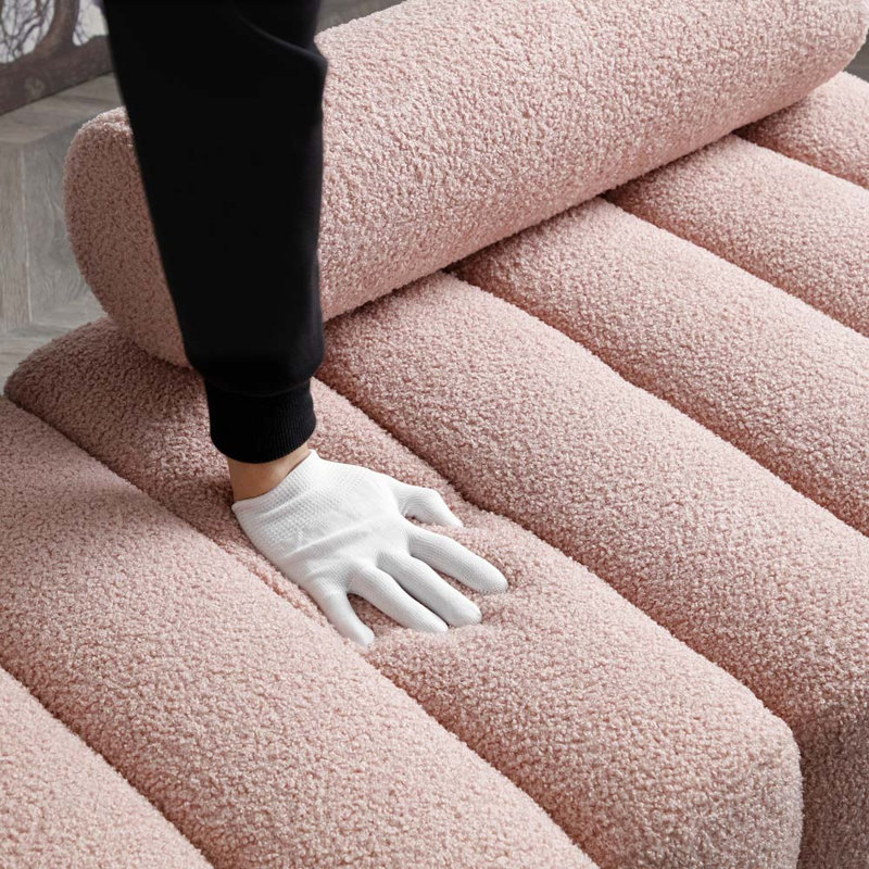 Gracelee 53.2'' Upholstered Sofa, Rose Faux Sherpa Fleece Fabric