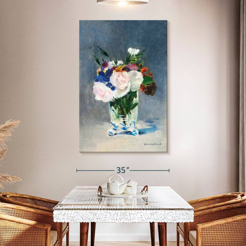 Fleurs dans un vase en cristal, H 51 po x l 34 po