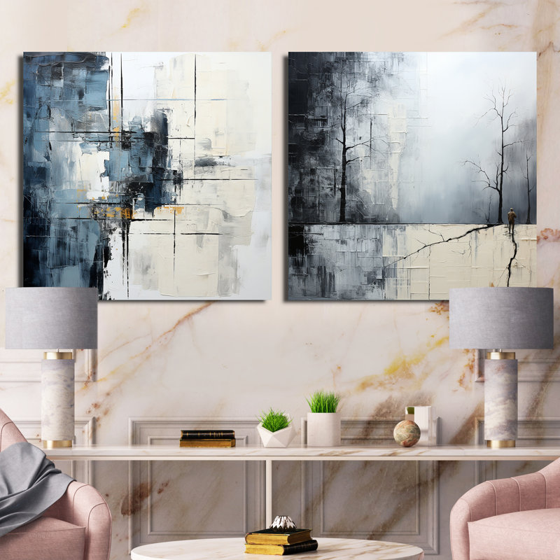 «Winter Abstract Landscape», 2 pièces, H 16 po x l 33 po, Toile tendue